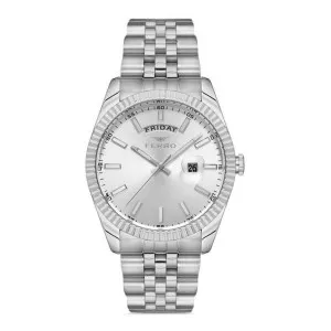 Ανδρικό ρολόι FERRO F11247AWT-A με ασημί καντράν και ασημί μπρασελέ.
