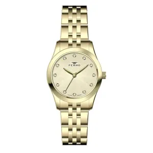 Γυναικείο ρολόι FERRO FL21770AWT-B4 με χρυσό καντράν και μπρασελέ.