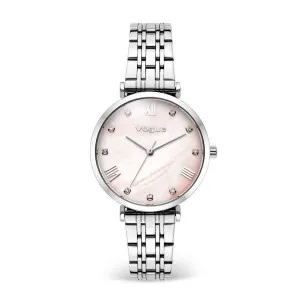Γυναικείο ρολόι VOGUE 616383 New Bliss από ανοξείδωτο ατσάλι με ροζ φίλντισι καντράν και ασημί μπρασελέ.