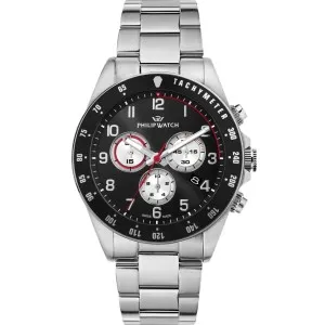 Ανδρικό ρολόι PHILIP WATCH R8273607030 CARIBE SPORT από ανοξείδωτο ατσάλι με μαύρο καντράν και ασημί μπρασελέ.