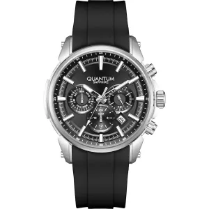 Ανδρικό ρολόι QUANTUM PWG1220.350 Powertech από ανοξείδωτο ατσάλι με μαύρο καντράν και μαύρο καουτσούκ λουράκι.