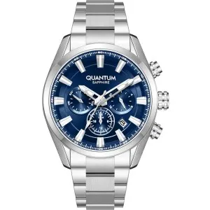 Ανδρικό ρολόι QUANTUM ADG1219.390 ADRENALINE από ανοξείδωτο ατσάλι με μπλε καντράν και ασημί μπρασελέ.