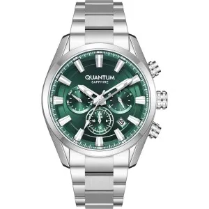 Ανδρικό ρολόι QUANTUM ADG1219.370 ADRENALINE από ανοξείδωτο ατσάλι με πράσινο καντράν και ασημί μπρασελέ.
