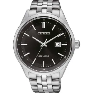 Ανδρικό Ρολόι CITIZEN BM7251-88E Eco-Drive από ανοξείδωτο ατσάλι με μαύρο καντράν και ασημί μπρασελέ.