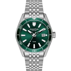 Ανδρικό ρολόι QUANTUM ADG1215.370 ADRENALINE από ανοξείδωτο ατσάλι με πράσινο καντράν και ασημί μπρασελέ.