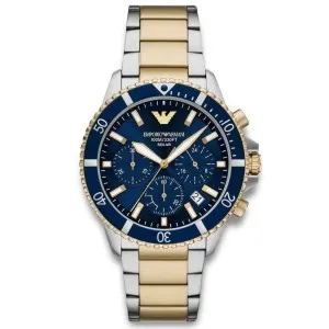 Ρολόι Emporio Armani AR11740 World Explorer από ανοξείδωτο ατσάλι με μπλε καντράν και μπρασελέ.