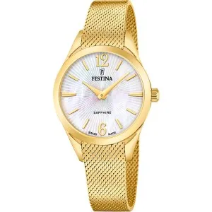 Ρολόι FESTINA F20077/1 SWISS MADE από επιχρυσωμένο ανοξείδωτο ατσάλι με φίλντισι καντράν και χρυσό μπρασελέ.