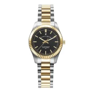 Γυναικείο ρολόι JACQUES DU MANOIR JWL03906 INSPIRATION PRIME από ανοξείδωτο ατσάλι με μαύρο καντράν και ασημί-χρυσό μπρασελέ.