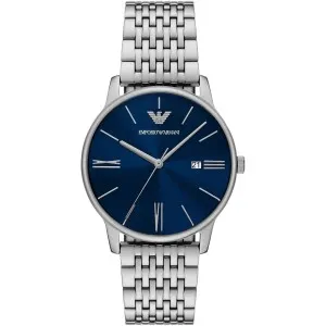 Ανδρικό ρολόι Emporio Armani AR11674 Minimalist από ανοξείδωτο ατσάλι με μπλε καντράν και ασημί μπρασελέ.