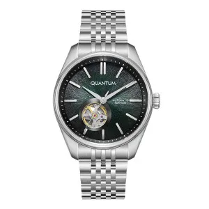 Ανδρικό ρολόι QUANTUM QMG1207.370 Q-MASTER Automatic από ανοξείδωτο ατσάλι με πράσινο καντράν και ασημί μπρασελέ.