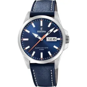Ανδρικό ρολόι FESTINA F20358/3 από ανοξείδωτο ατσάλι με μπλε καντράν και μπλε δερμάτινο λουράκι.