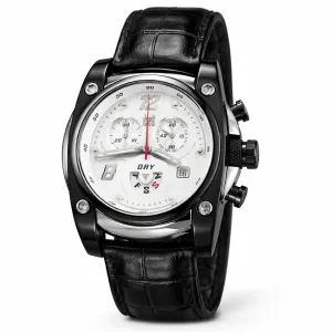 Ρολόι Visetti SN-SW850W από ανοξείδωτο ατσάλι με λευκό καντράν και μαύρο δερμάτινο λουράκι.