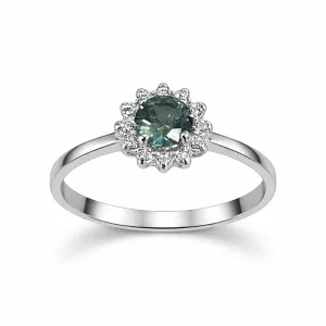 Λευκόχρυσο Δαχτυλίδι BR652 18 Καράτια Με Γαλαζοπράσινη Πέτρα Ζαφείρι & Διαμάντια