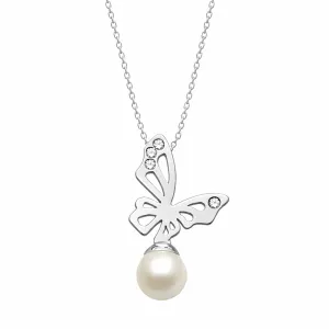 Κολιέ  γυναικείο λευκόχρυσο 14 καρατίων με μαργαριτάρι R302L