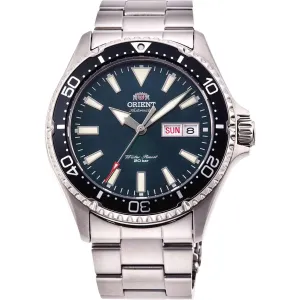 Ανδρικό ρολόι Orient RA-AA0004E Sports Diver Kamasu Automatic από ανοξείδωτο ατσάλι με πράσινο καντράν και ασημί μπρασελέ.