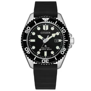 Ανδρικό Ρολόι CITIZEN Eco-Drive Diver BN0266-07E με μαύρο καντράν και μαύρο καουτσούκ λουράκι.