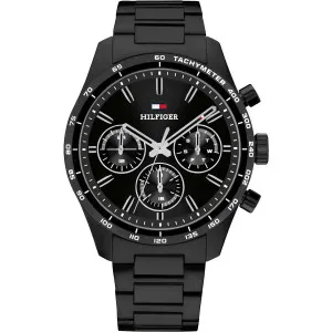 Ανδρικό ρολόι Tommy Hilfiger 1792280 από ανοξείδωτο ατσάλι με μαύρο καντράν και μπρασελέ.