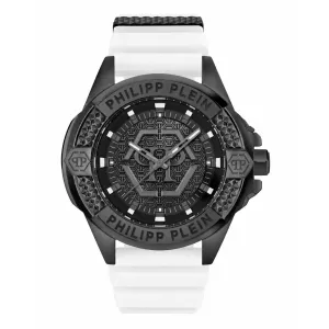 Ρολόι PHILIPP PLEIN PWBHA0426 MAJESTY με μαύρο καντράν και λευκό καουτσούκ λουρ΄άκι.