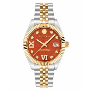 Ρολόι PHILIPP PLEIN PWYFA1526 DATE SUPERLATIVE LADY από ανοξείδωτο ατσάλι με πορτοκαλί καντράν και μπρασελέ.