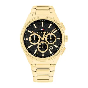 Aνδρικό ρολόι Tommy Hilfiger 1792254 Sam Chronograph από ανοξείδωτο ατσάλι με μαύρο καντράν και χρυσό μπρασελέ.
