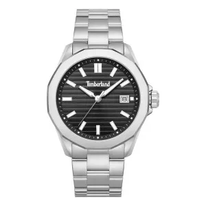 Ανδρικό ρολόι TIMBERLAND TDWGH0113002 BRETTON WOODS από ανοξείδωτο ατσάλι με μαύρο καντράν και ασημί μπρασελέ.
