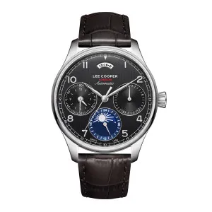 Ανδρικό ρολόι LEE COOPER LC08441.351 Automatic με μαύρο καντράν και μαύρο δερμάτινο λουράκι.