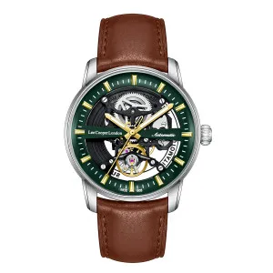 Ανδρικό ρολόι LEE COOPER LC08457.374 Automatic με πράσινο καντράν και καφέ δερμάτινο λουράκι.