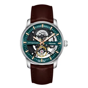 Ανδρικό ρολόι LEE COOPER LC08457.372 Automatic με πράσινο καντράν και καφέ δερμάτινο λουράκι.