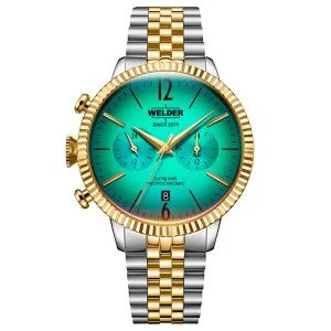 Ρολόι WELDER WWRC872 Royal από ανοξείδωτο ατσάλι με πράσινο καντράν και ασημί-χρυσό μπρασελέ.