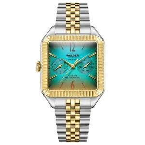 Ρολόι WELDER WWRC852 Royal από ανοξείδωτο ατσάλι με πράσινο καντράν και ασημί-χρυσό μπρασελέ.