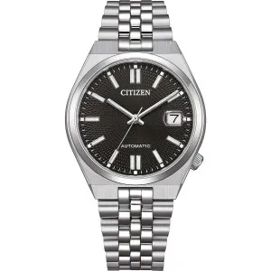 Ανδρικό ρολόι CITIZEN NK0030-51E Tsuyosa Automatic από ανοξείδωτο ατσάλι με μαύρο καντράν και ασημί μπρασελέ.