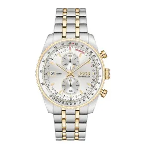 Ανδρικό ρολόι BOSS 1514350 Skytraveller από ανοξείδωτο ατσάλι με ασημί καντράν και μπρασελέ.