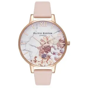 Ρολόι OLIVIA BURTON OB16CS12 Marble Florals με Ροζ Δερμάτινο Λουράκι