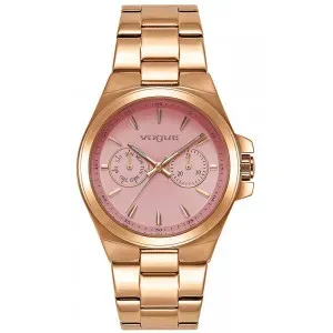 Ρολόι VOGUE 813152 Geneva χρονογράφος με ροζ καντράν και ροζ-χρυσό μπρασελέ.