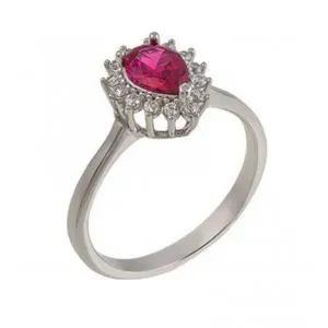 Λευκόχρυσο γυναικείο δαχτυλίδι ροζέτα με κόκκινη πέτρα 14 καρατίων 529ROT