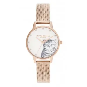 Ρολόι Olivia Burton OB16WL88 Illustrated Animals με λευκό καντράν και ροζ χρυσό μπρασελέ.