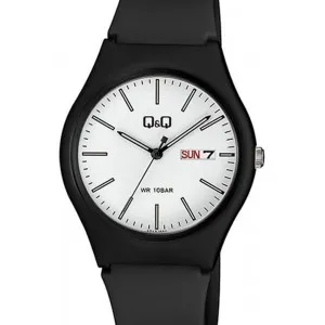 Ρολόι Q&Q A212J001Y με λευκό καντράν και μαύρο καουτσούκ λουράκι.