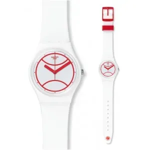 Ρολόι SWATCH GZ294 Hit The Line με λευκό καντράν και λευκό καουτσούκ λουράκι.