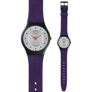 Ρολόι SWATCH SFB144 Honeycomb Purple με γκρι καντράν και μωβ καουτσούκ λουράκι.