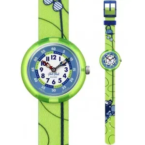 Ρολόι FLIK FLAK ZFBNP152 Sk8frog με πολύχρωμο καντράν και πράσινο-μπλε υφασμάτινο λουράκι.