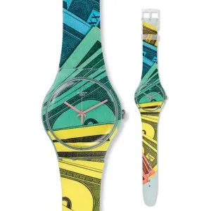 Ρολόι SWATCH SUOG107 Money Honey με πολύχρωμο καντράν και καουτσούκ λουράκι.