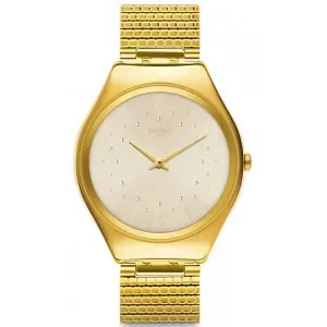 Ρολόι SWATCH SYXG106GG Skin Glam Gold με μπεζ καντράν και χρυσό μπρασελέ.