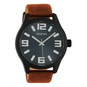 Ρολόι OOZOO C10677 Timepieces με μαύρο καντράν και καφέ δερμάτινο λουράκι