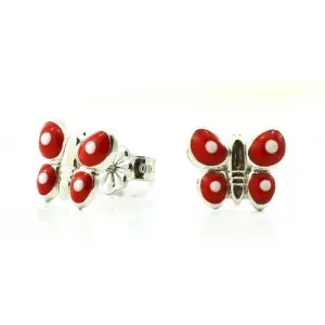 Λευκόχρυσα σκουλαρίκια  με πεταλουδίτσες κόκκινες  SK052