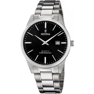 Γυναικείο ρολόι FESTINA F20511/4 από ανοξείδωτο ατσάλι με μαύρο καντράν και ασημί μπρασελέ.