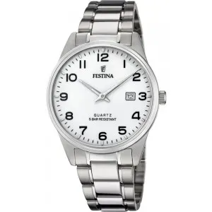 Γυναικείο ρολόι FESTINA F20511/1 από ανοξείδωτο ατσάλι με λευκό καντράν και ασημί μπρασελέ.