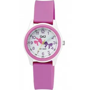 Ρολόι Q&Q VS59J002Y με λευκό καντράν και φούξια καουτσούκ λουράκι.