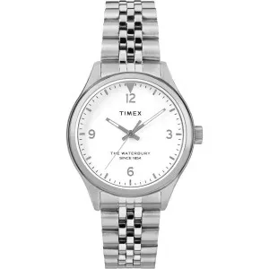 Ρολόι TIMEX TW2R69400 Waterbury από ανοξείδωτο ατσάλι με λευκό καντράν και μπρασελέ.