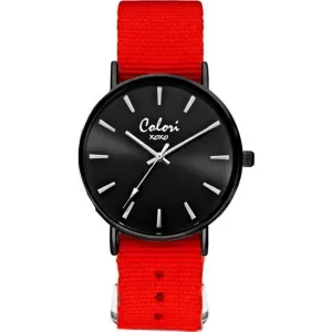 Ρολόι COLORI COL554 xoxo Gift Set με μαύρο καντράν και κόκκινο υφασμάτινο λουράκι.