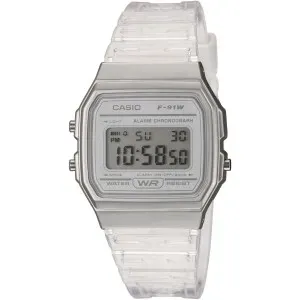 Ρολόι CASIO F-91WS-7EF Collection με ψηφιακό καντράν και λευκό καουτσούκ λουράκι.